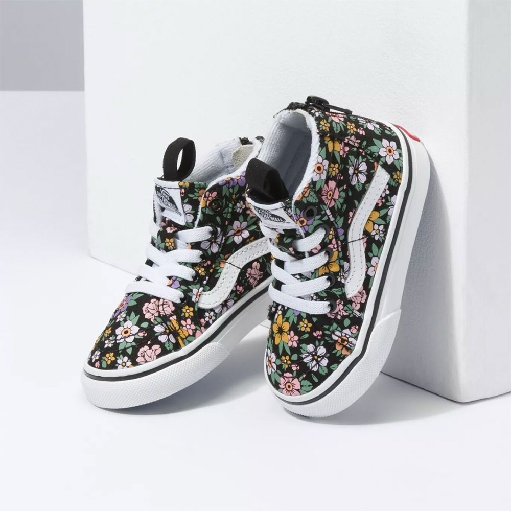 Vans Kids Floral Black Pink Green Yellow Sneakers